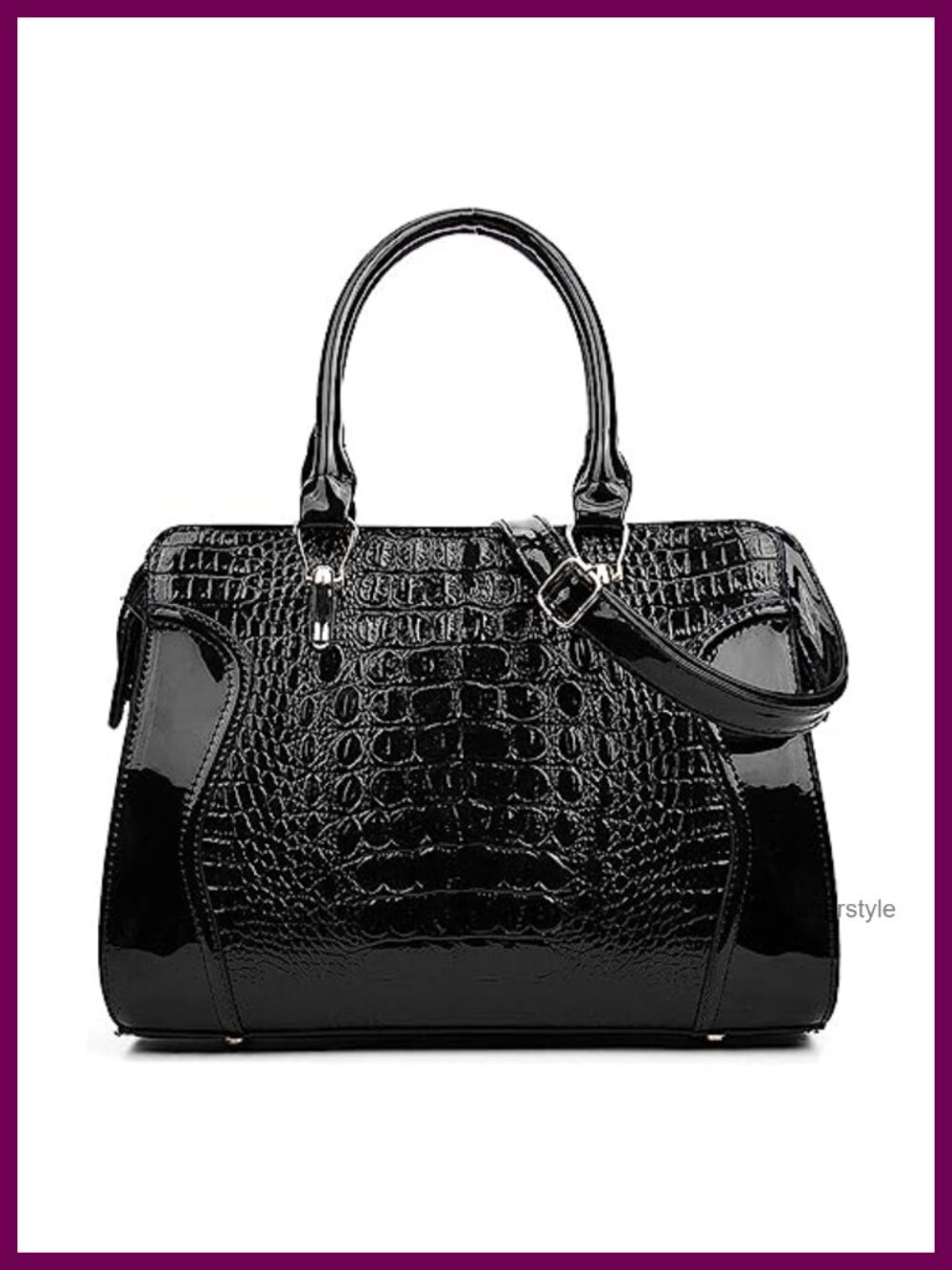 Patent Leather Satchel Bag with Top Handle, Adjustable Crossbody Strap